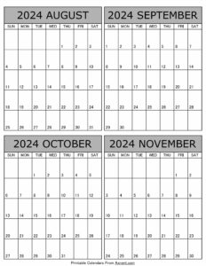 August September October November 2024 Calendar