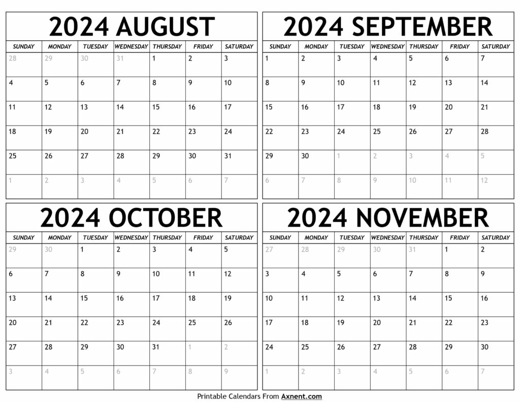 August to November 2024 Calendar