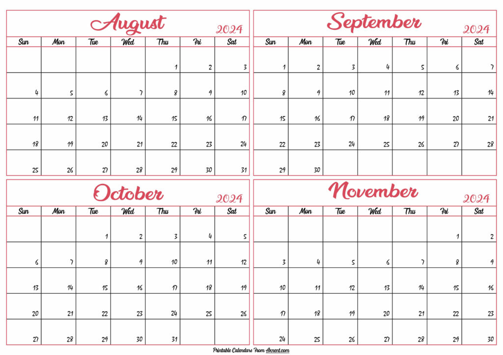 August to November Calendar 2024