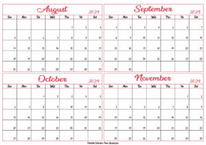 August to November Calendar 2024