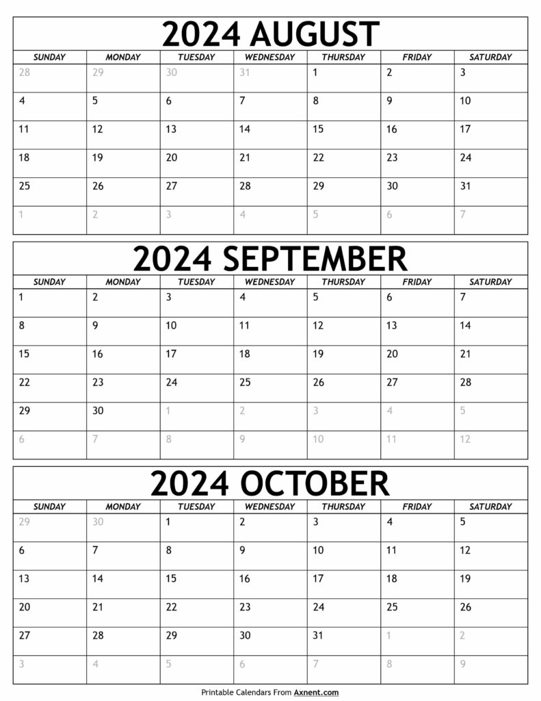August to October 2024 Calendar