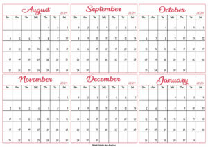 Calendar 2024 August to January 2025