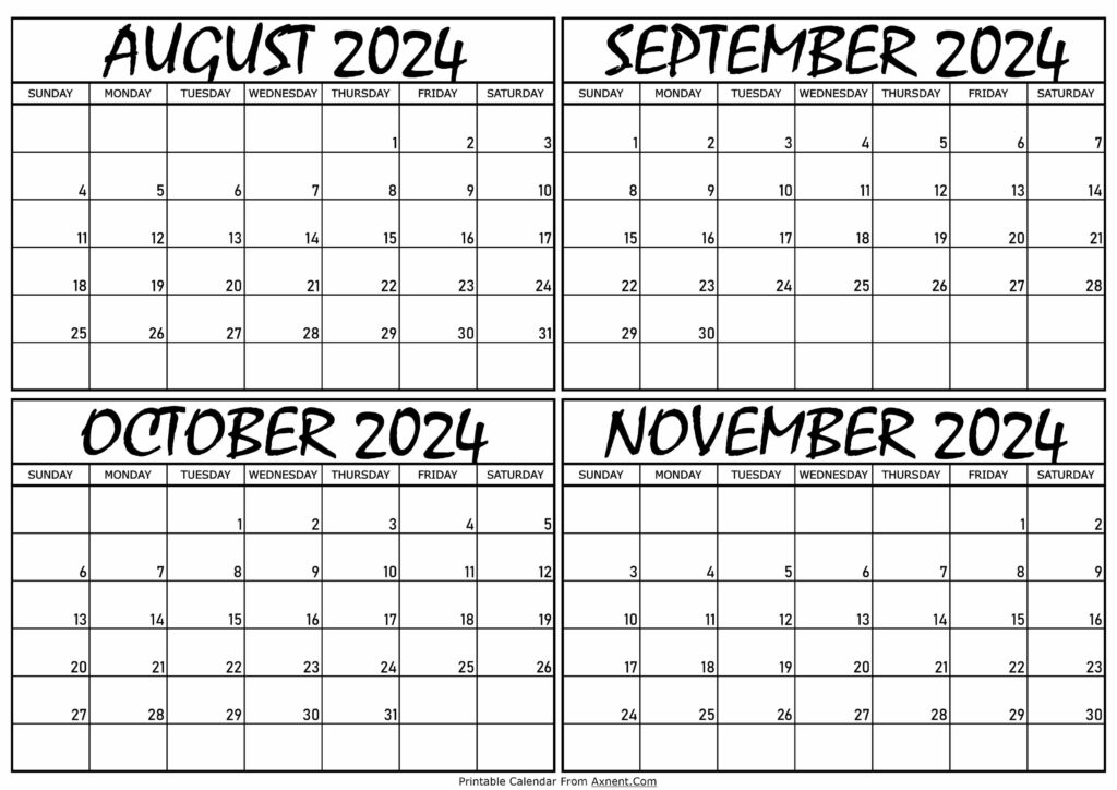 Calendar August to November 2024