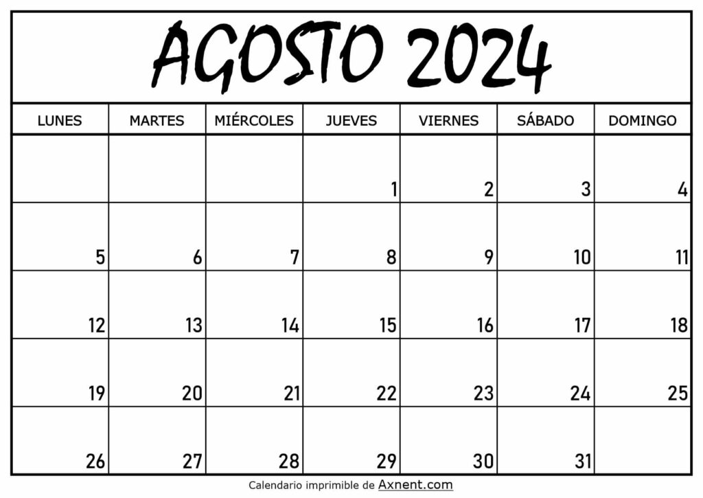 Calendario Agosto 2024 Para Imprimir