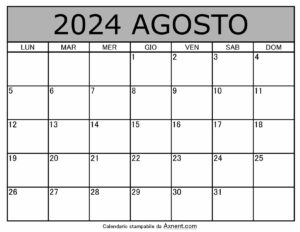 Calendario Mensile di Agosto 2024