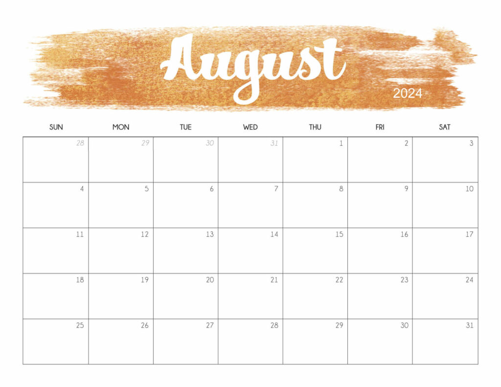 Cute August 2024 Calendar Printable