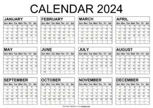 2024 Yearly Calendar