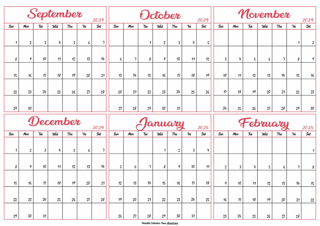 Calendar 2024 September to February 2025