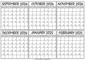 Calendar September 2024 to February 2025