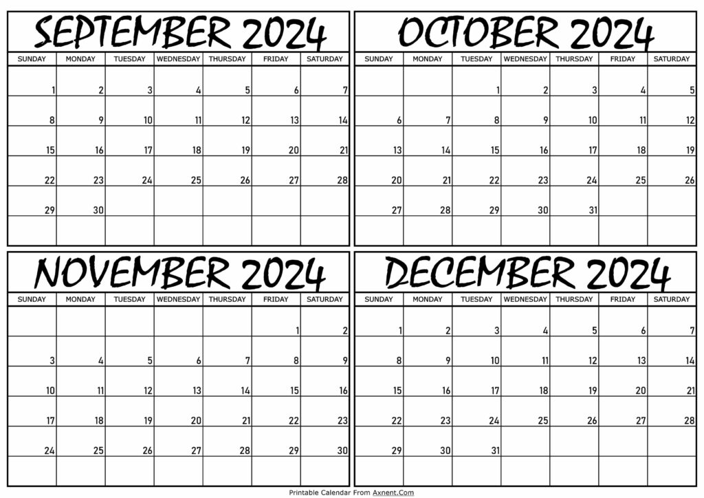 Calendar September to December 2024