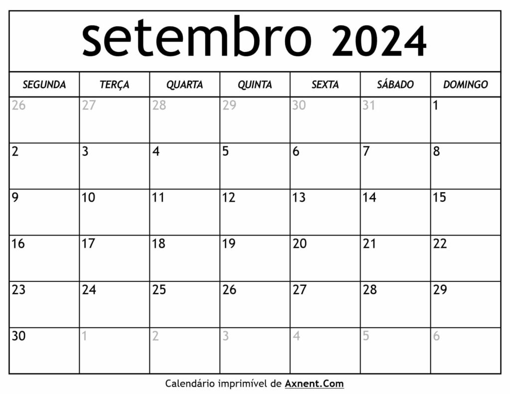 Calendário De Setembro De 2024