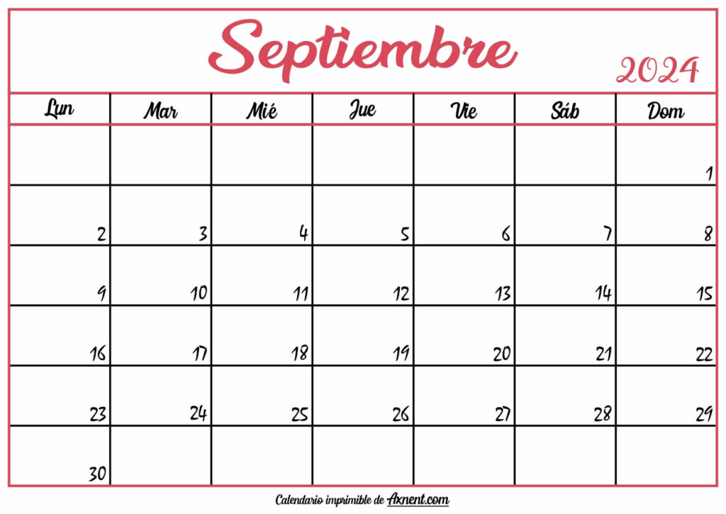 Calendario En Blanco Septiembre 2024