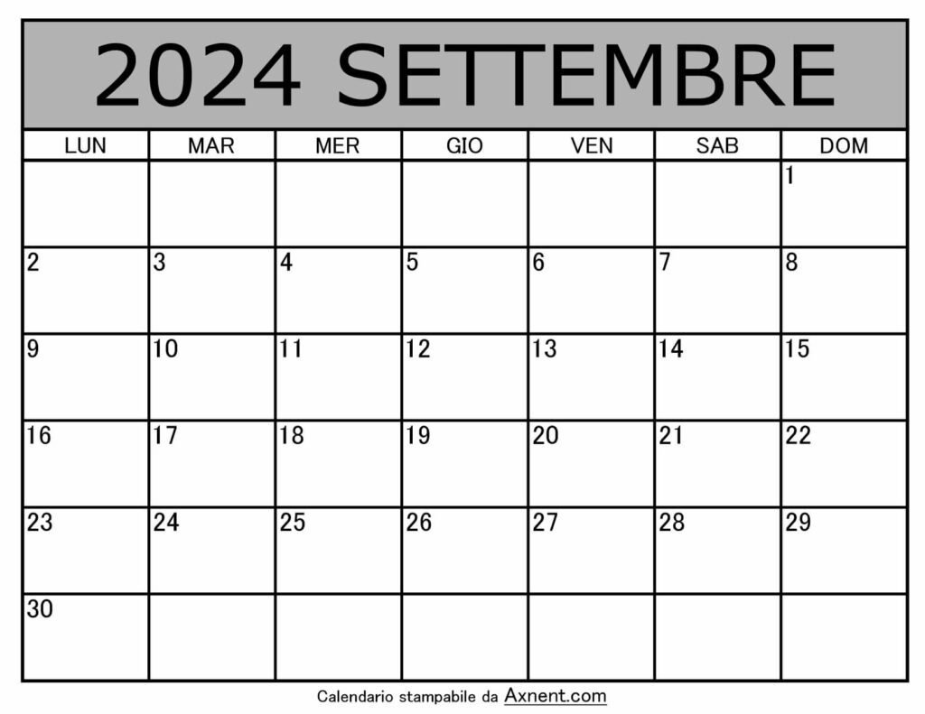 Calendario Mensile di Settembre 2024