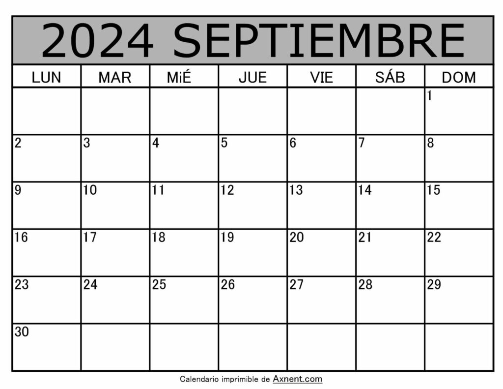 Calendario Mensual Septiembre 2024