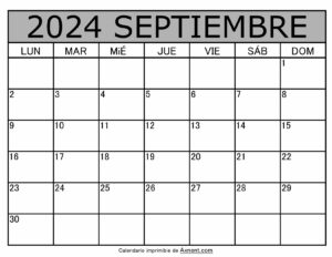 Calendario Mensual Septiembre 2024