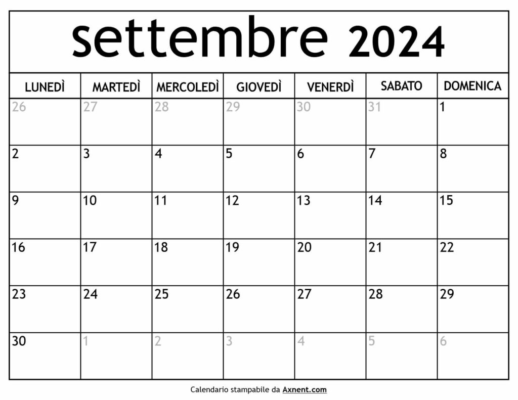 Calendario Settembre 2024