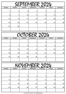 September October and November Calendar 2024