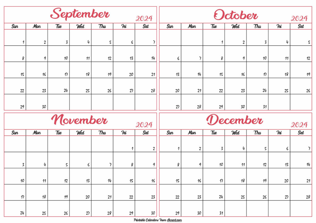 September to December Calendar 2024