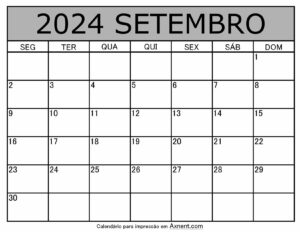Setembro De 2024 Calendario Imprimível