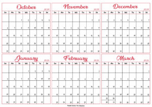 Calendar 2024 October to March 2025