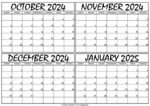 Calendar October 2024 to January 2025