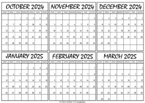 Calendar October 2024 to March 2025