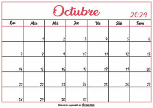 Calendario En Blanco Octubre 2024