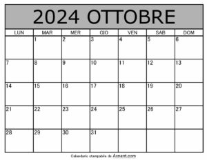 Calendario Mensile di Ottobre 2024