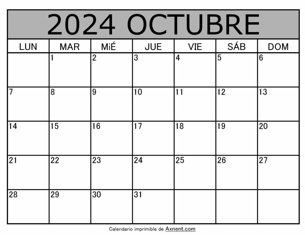 Calendario Mensual Octubre 2024