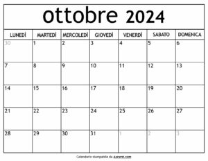 Calendario Ottobre 2024