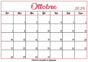 Calendario Ottobre 2024 Stampabile