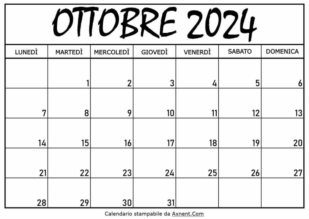 Calendario Ottobre 2024 da Stampare