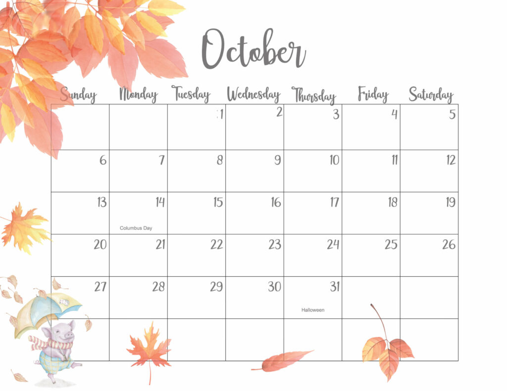 Cute October Calendar 2024