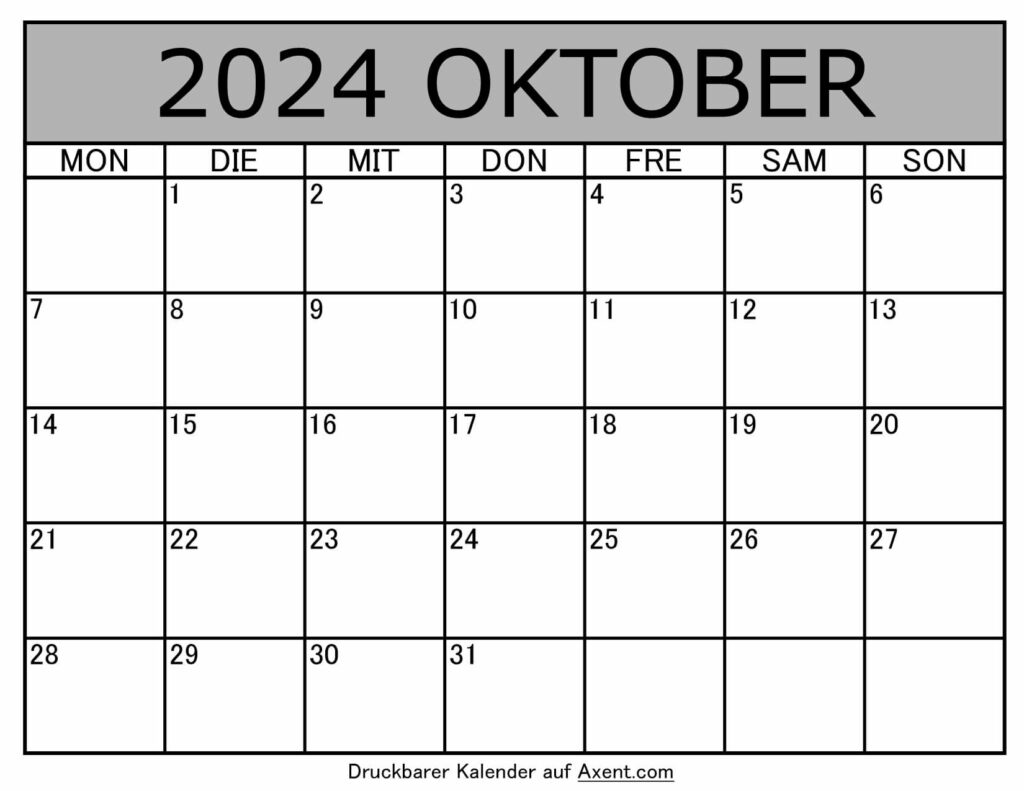 Kalender Oktober 2024 zum Ausdrucken