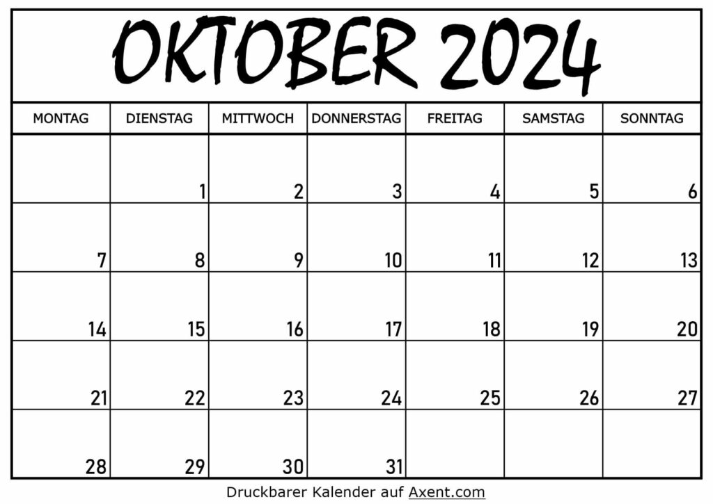 Kalender für Oktober 2024