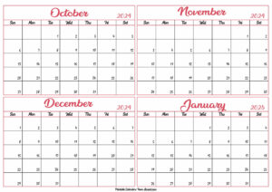 October 2024 to January 2025 Calendar Template