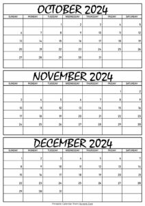 October November and December Calendar 2024