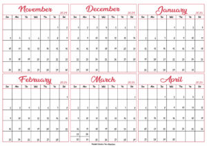 Calendar 2024 November to April 2025