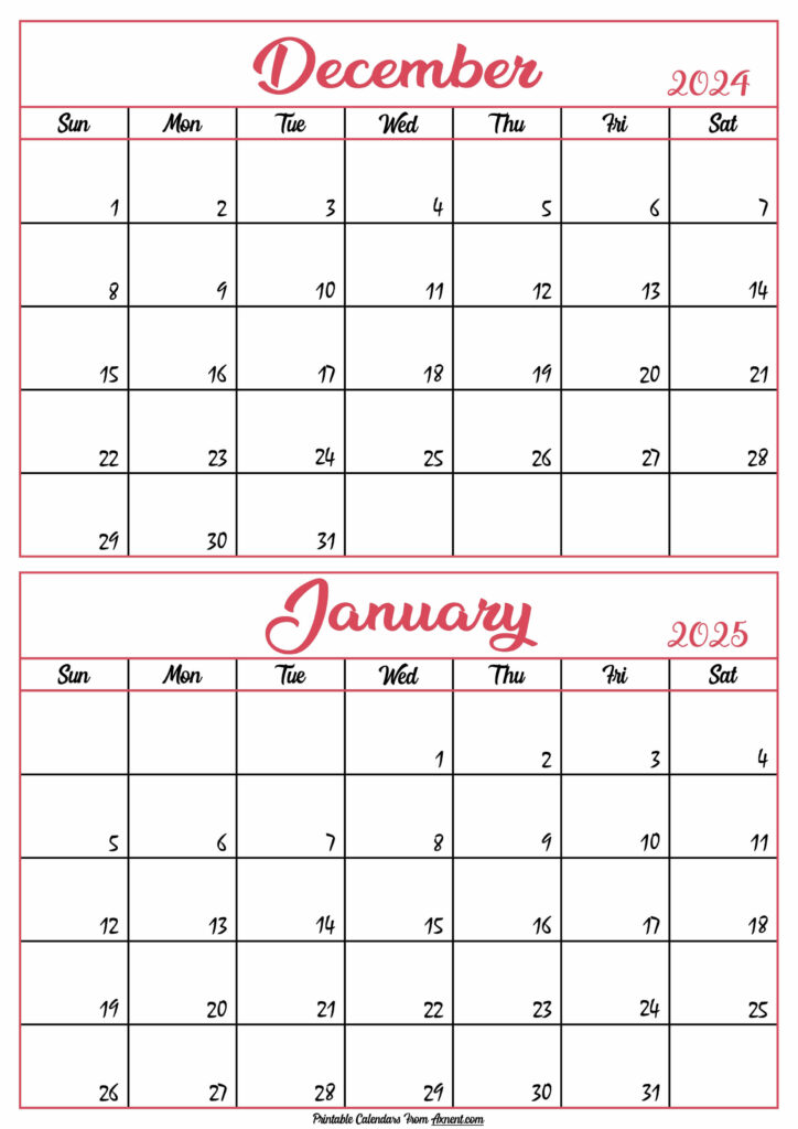 Calendar December 2024 January 2025