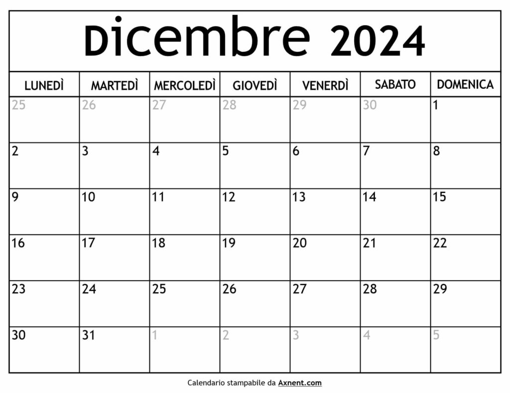 Calendario Dicembre 2024