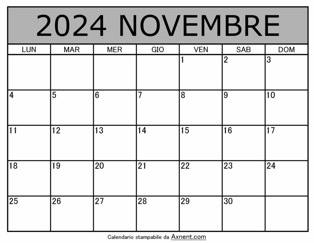 Calendario Mensile di Novembre 2024