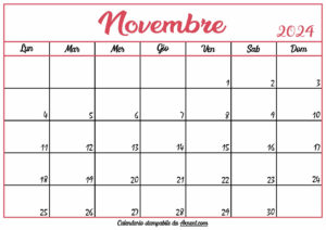 Calendario Novembre 2024 Stampabile