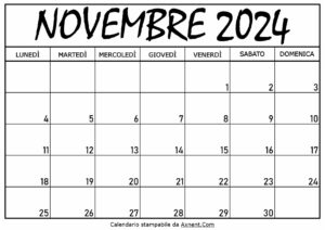 Calendario Novembre 2024 da Stampare