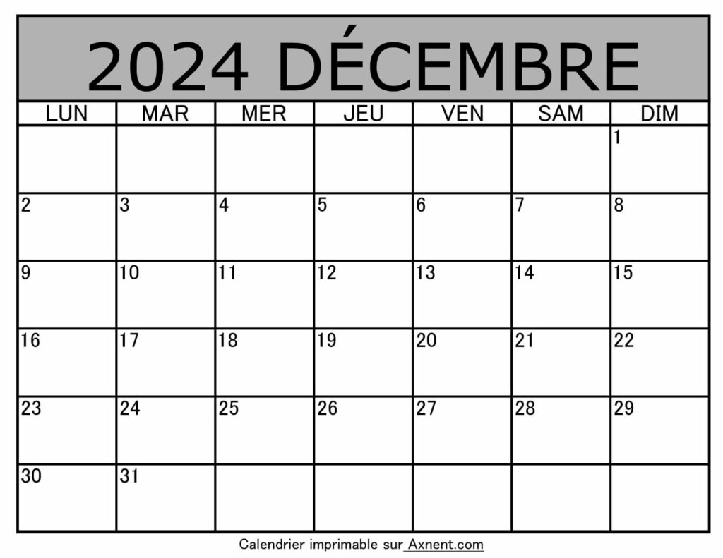 Calendrier À Imprimer Decembre 2024