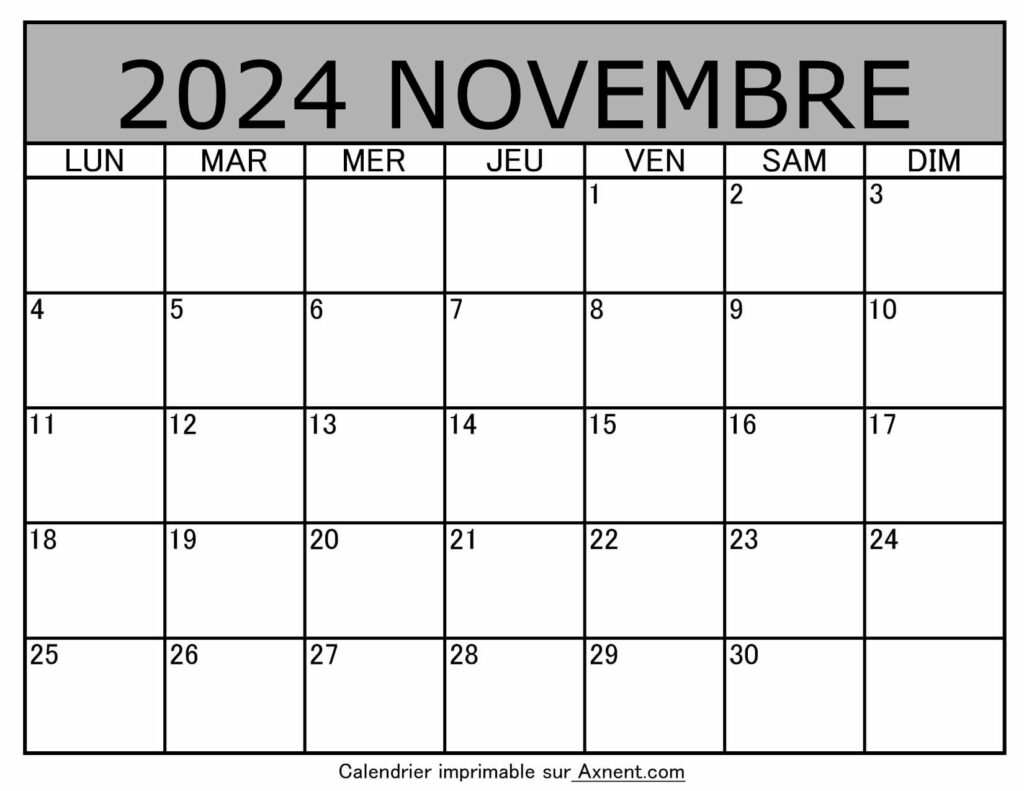 Calendrier À Imprimer Novembre 2024