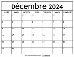 Calendrier Decembre 2024