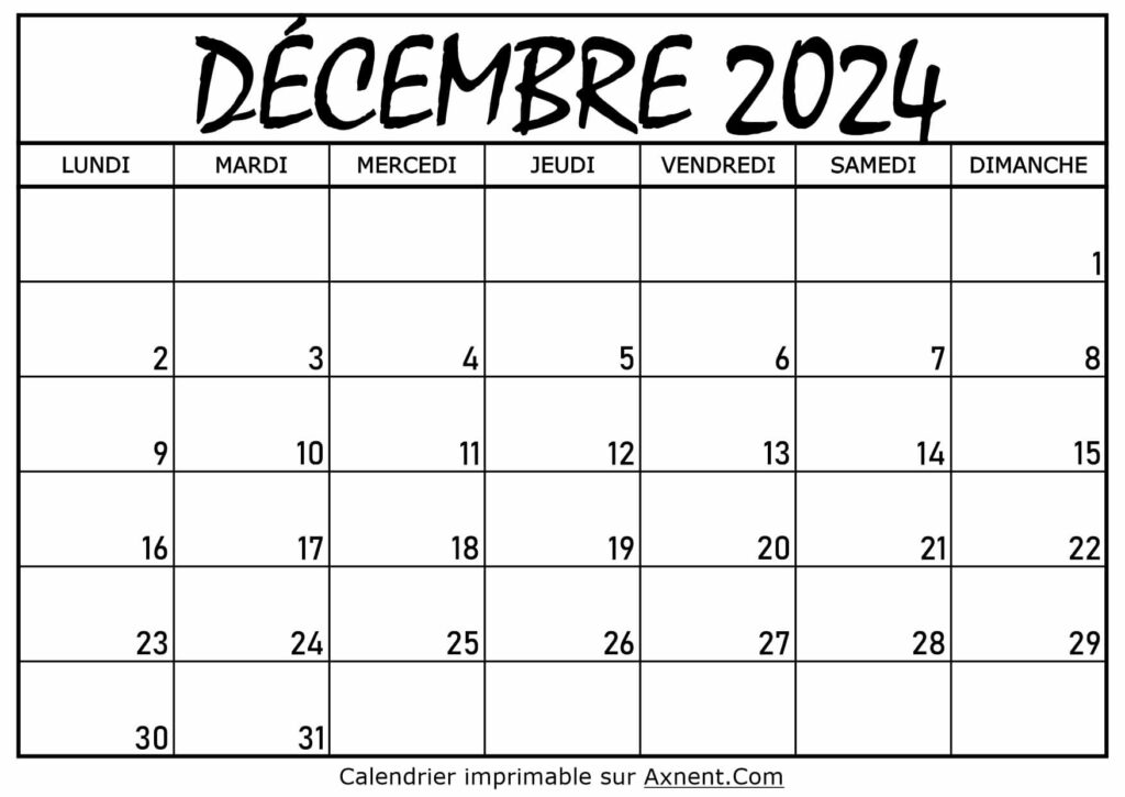 Calendrier Decembre 2024 À Imprimer