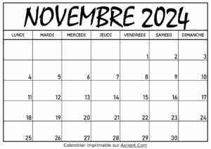 Calendrier Novembre 2024 À Imprimer