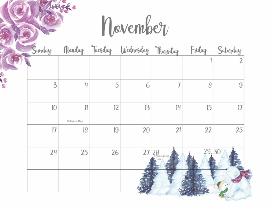 Cute November Calendar 2024