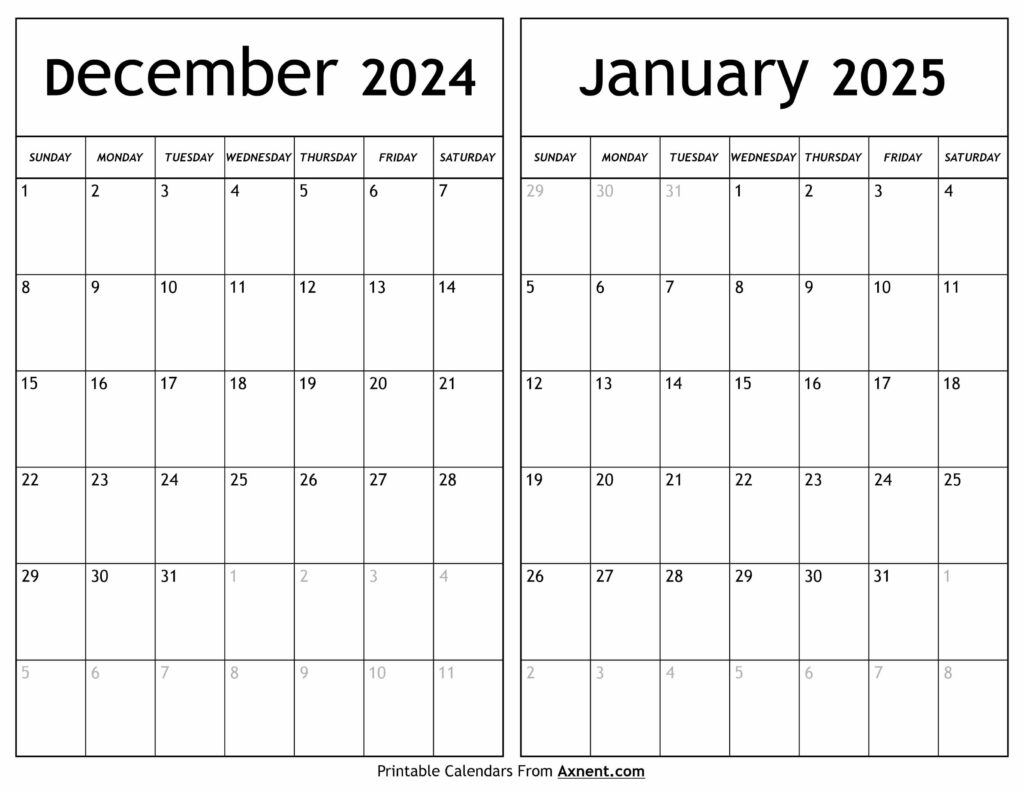 December 2024 January 2025 Calendar
